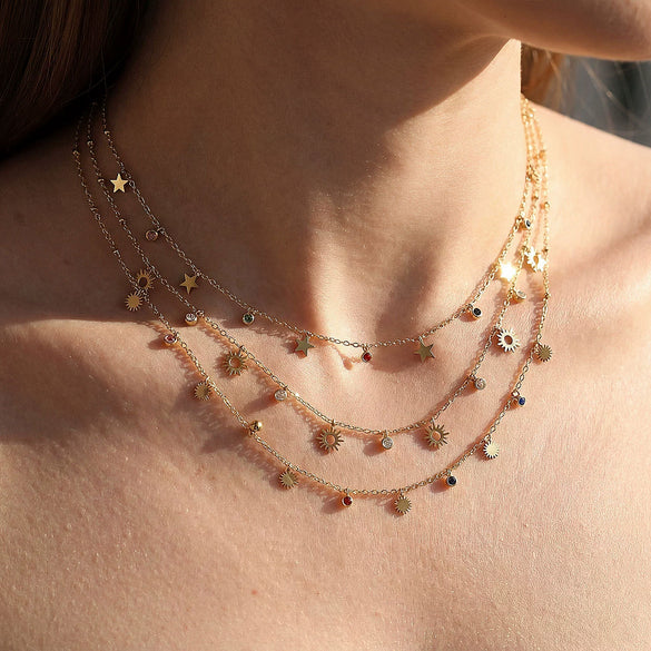 Wholesale Women's Multilayered Heartshaped Titanium Steel Goldplated Necklace In Stacking And Minimalist Style