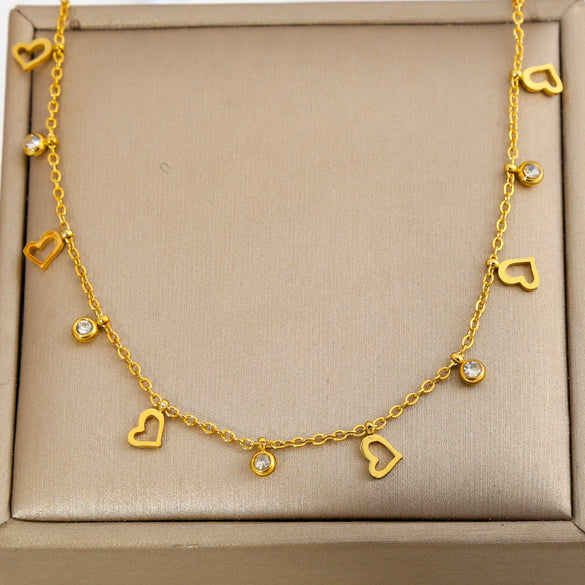 Wholesale Women's Multilayered Heartshaped Titanium Steel Goldplated Necklace In Stacking And Minimalist Style