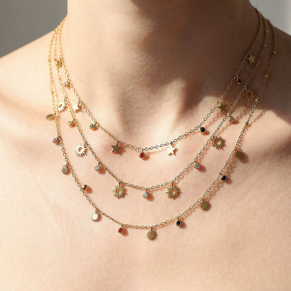 Wholesale Women's Multilayered Heartshaped Titanium Steel Goldplated Necklace In Stacking And Minimalist Style