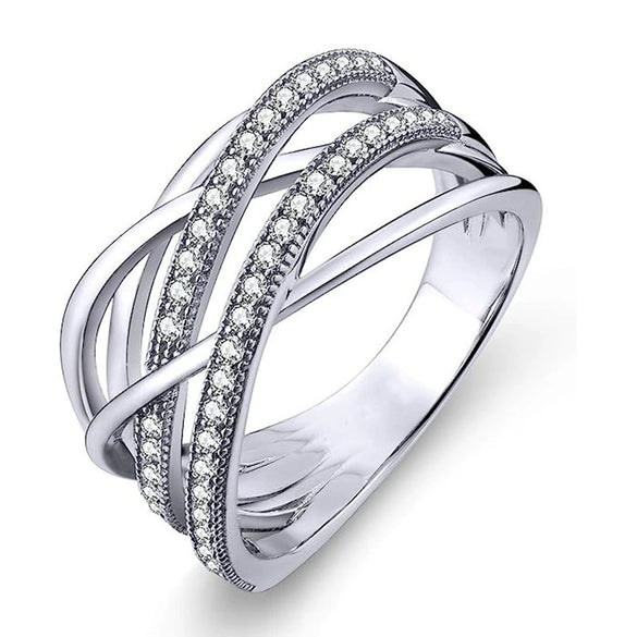 Wholesale Women's Multilayered Line Ring Copper Geometric Zirconia Microinlaid Jewelry