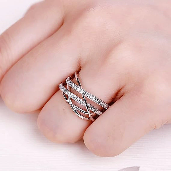 Wholesale Women's Multilayered Line Ring Copper Geometric Zirconia Microinlaid Jewelry