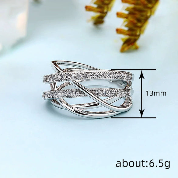 Wholesale Women's Multilayered Line Ring Copper Geometric Zirconia Microinlaid Jewelry