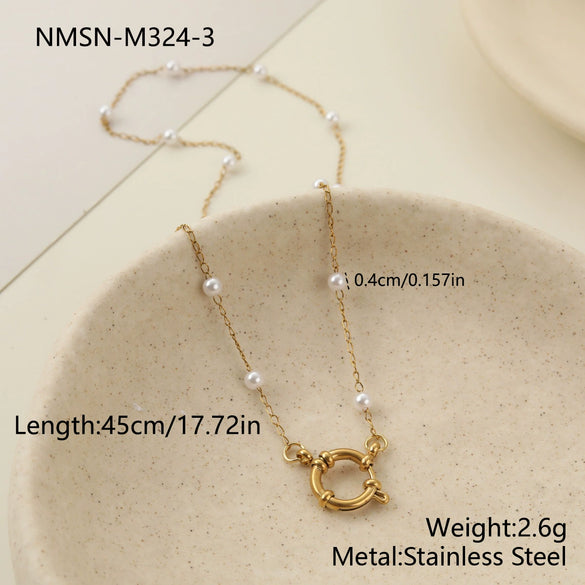Wholesale Women's Multilayered Pearl Necklace Stainless Steel Geometric Pattern Electroplated Highend Jewelry