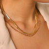 Wholesale Women's Multilayered Stacking Geometric Stainless Steel Necklaces With Real Gold Plating In The Furnace Snake Bone Chain