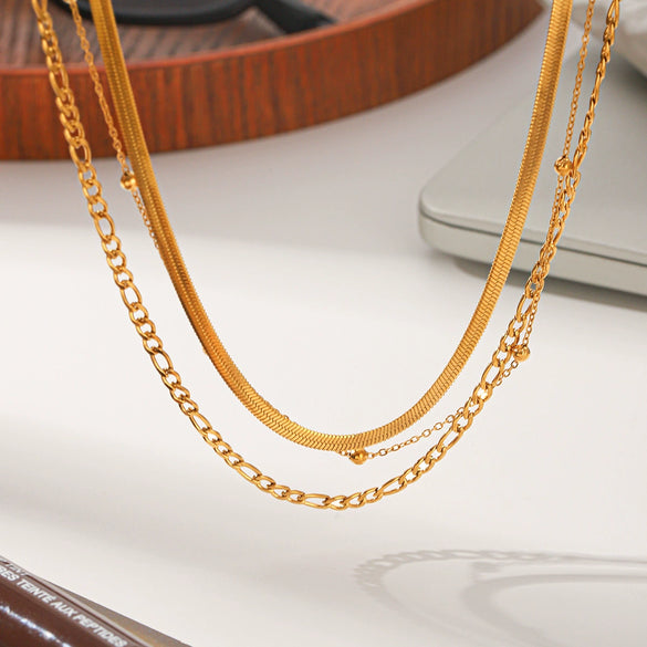 Wholesale Women's Multilayered Stacking Geometric Stainless Steel Necklaces With Real Gold Plating In The Furnace Snake Bone Chain