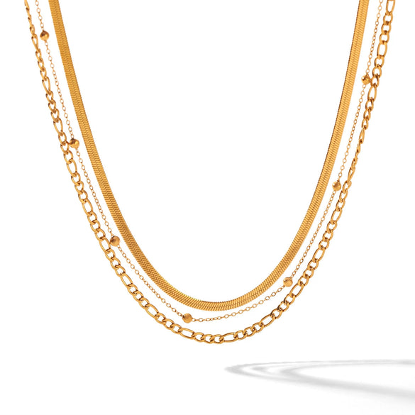 Wholesale Women's Multilayered Stacking Geometric Stainless Steel Necklaces With Real Gold Plating In The Furnace Snake Bone Chain