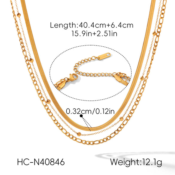 Wholesale Women's Multilayered Stacking Geometric Stainless Steel Necklaces With Real Gold Plating In The Furnace Snake Bone Chain