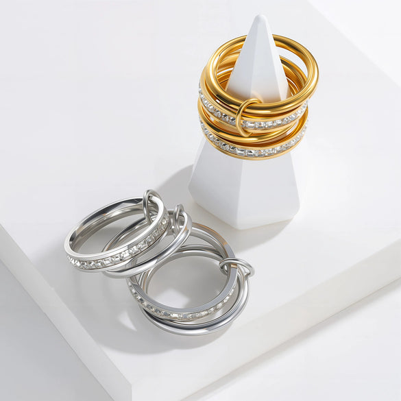 Wholesale Women's Multiring Combination Geometric Titanium Steel Ring With Electroplating