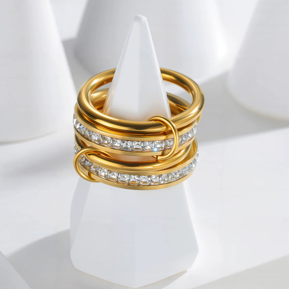 Wholesale Women's Multiring Combination Geometric Titanium Steel Ring With Electroplating