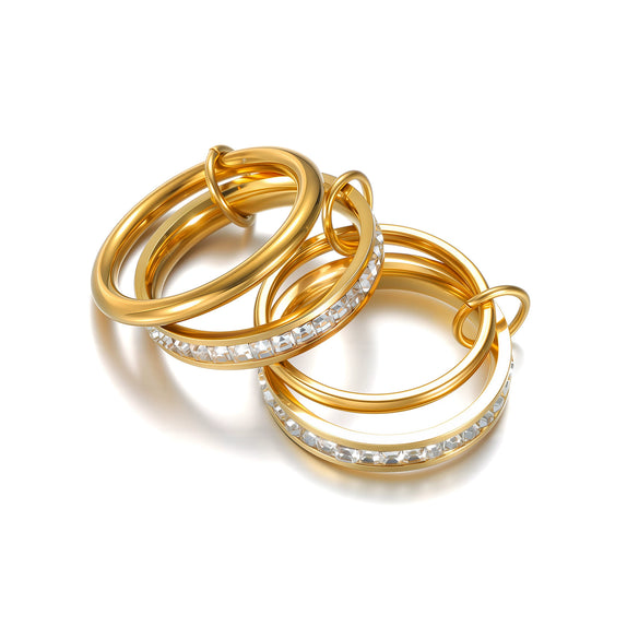 Wholesale Women's Multiring Combination Geometric Titanium Steel Ring With Electroplating