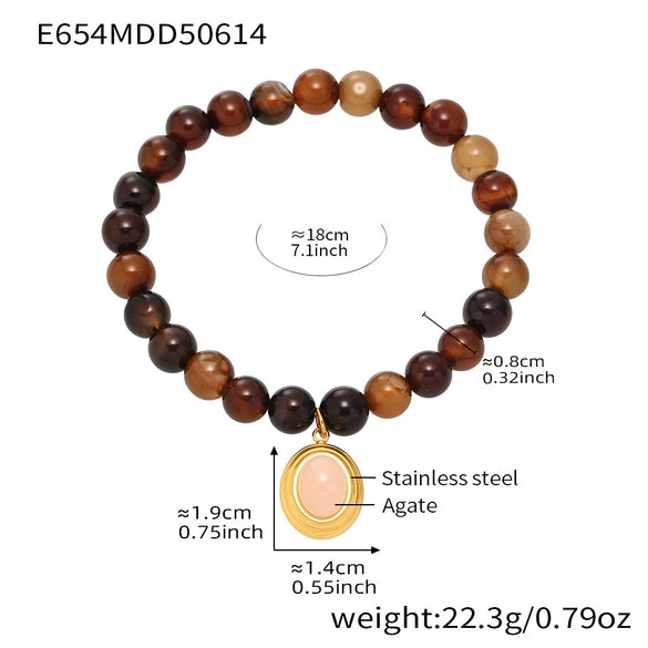 Wholesale Women's Natural Agate And 316L Stainless Steel Fashion Geometric Bracelet With Electroplating
