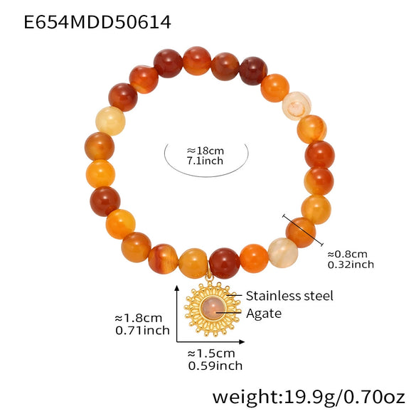 Wholesale Women's Natural Agate And 316L Stainless Steel Fashion Geometric Bracelet With Electroplating