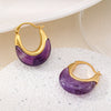 Wholesale Women's Natural Amethyst And Copper Geometric Ushaped Gold Plated Elegant Earrings