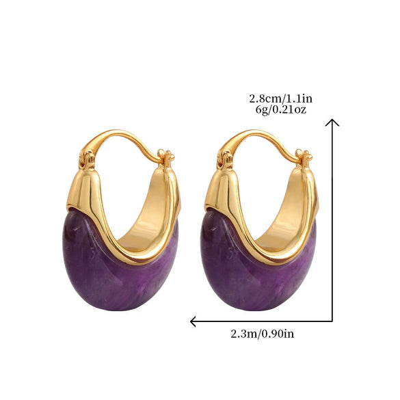 Wholesale Women's Natural Amethyst And Copper Geometric Ushaped Gold Plated Elegant Earrings