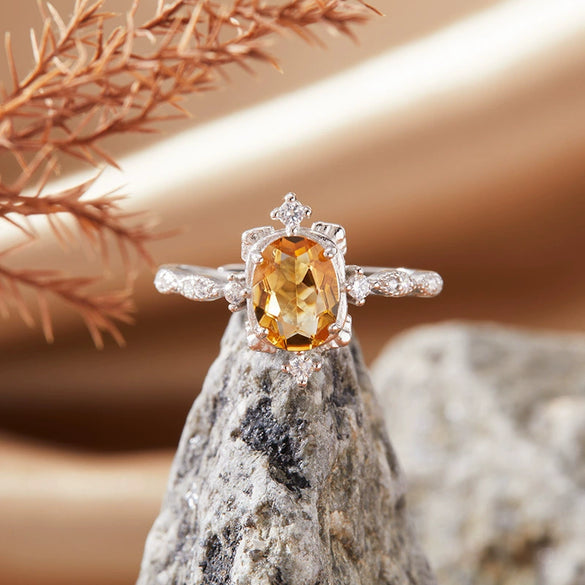 Wholesale Women's Natural Amethyst Citrine Color Geometric Crystal S925 Sterling Silver Ring Set With Crystal