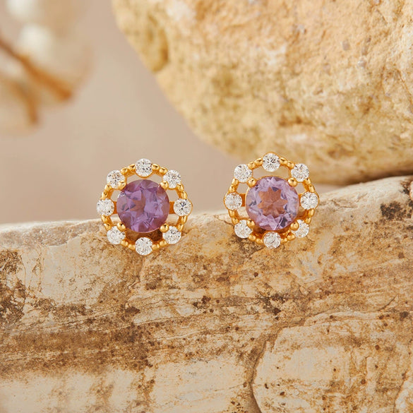 Wholesale Women's Natural Amethyst Citrine Colorful Gemstone Geometric Crystal S925 Sterling Silver Light Luxury Earring Set Jewelry