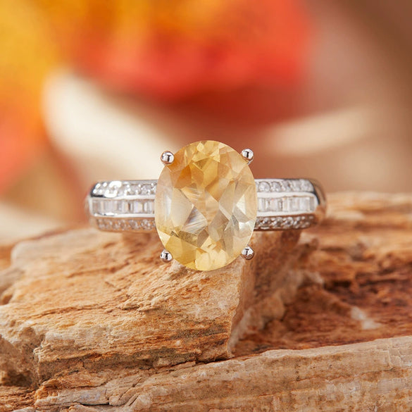 Wholesale Women's Natural Amethyst Citrine Ring In S925 Sterling Silver With Geometric Pattern And Crystal Setting