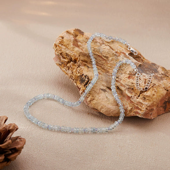 Wholesale Women's Natural Aquamarine Beaded Clavicle Necklace 925 Sterling Silver Light Luxury Geometric Set With Gems Cross Chain Jewelry