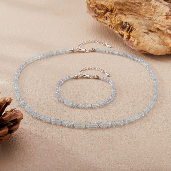 Wholesale Women's Natural Aquamarine Beaded Clavicle Necklace 925 Sterling Silver Light Luxury Geometric Set With Gems Cross Chain Jewelry