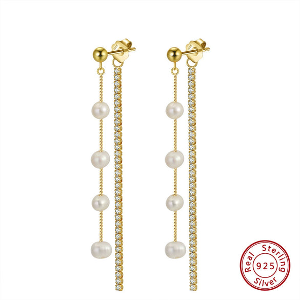 Wholesale Women's Natural Baroque Freshwater Pearl 925 Sterling Silver Geometric Earrings