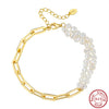 Wholesale Women's Natural Baroque Shaped Freshwater Pearl S925 Sterling Silver Bracelet With Geometric Pattern And Electroplating Design