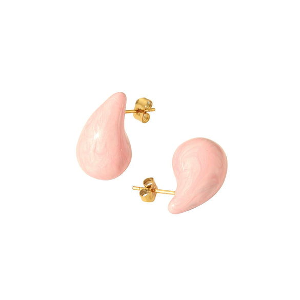 Wholesale Women's Natural Color Retention Waterproof Goldplated Stainless Steel Oildripping Water Dropshaped Earrings