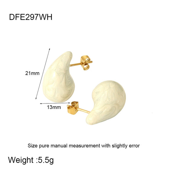 Wholesale Women's Natural Color Retention Waterproof Goldplated Stainless Steel Oildripping Water Dropshaped Earrings