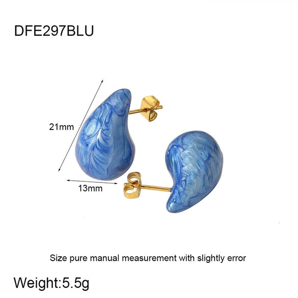 Wholesale Women's Natural Color Retention Waterproof Goldplated Stainless Steel Oildripping Water Dropshaped Earrings