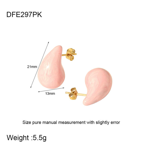 Wholesale Women's Natural Color Retention Waterproof Goldplated Stainless Steel Oildripping Water Dropshaped Earrings