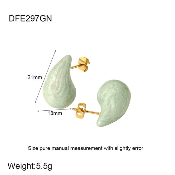 Wholesale Women's Natural Color Retention Waterproof Goldplated Stainless Steel Oildripping Water Dropshaped Earrings