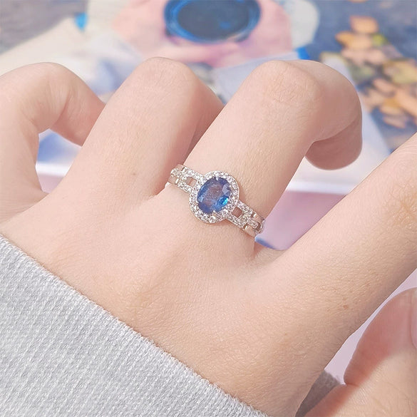 Wholesale Women's Natural Colored Sapphire Ring In S925 Sterling Silver Geometric Style With Gemstones