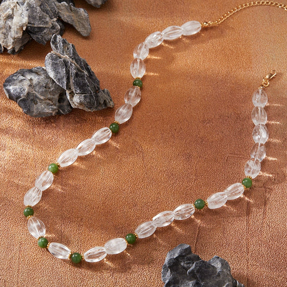 Wholesale Women's Natural Crystal And S925 Sterling Silver Beaded Bracelet Set With Original Geometric Design