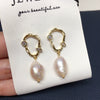 Wholesale Women's Natural Freshwater Baroque Pearl Earrings Alloy Inlaid With Artificial And Semiprecious Stones Alien Shape Retro Style
