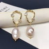 Wholesale Women's Natural Freshwater Baroque Pearl Earrings Alloy Inlaid With Artificial And Semiprecious Stones Alien Shape Retro Style