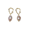 Wholesale Women's Natural Freshwater Baroque Pearl Earrings Alloy Inlaid With Artificial And Semiprecious Stones Alien Shape Retro Style