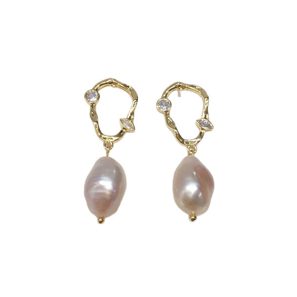 Wholesale Women's Natural Freshwater Baroque Pearl Earrings Alloy Inlaid With Artificial And Semiprecious Stones Alien Shape Retro Style