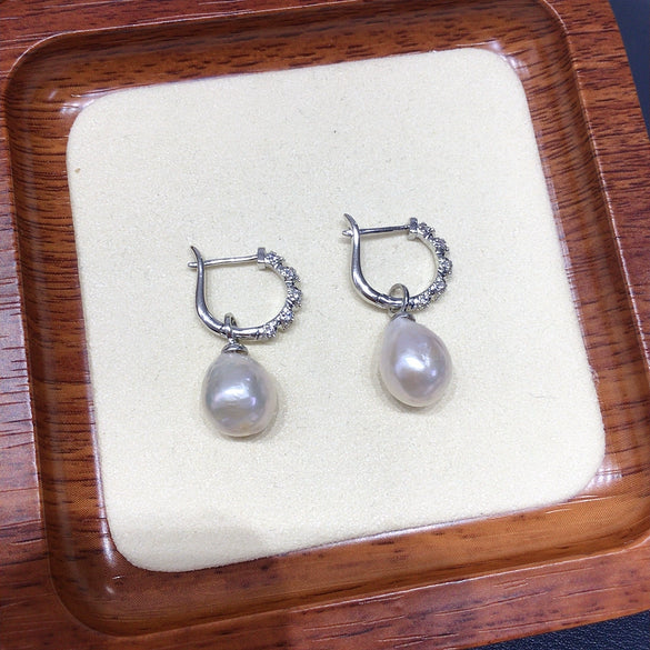 Wholesale Women's Natural Freshwater Baroque Pearl Earrings With Alloy Inlaid Artificial And Semiprecious Stones And Microencrusted Zircon