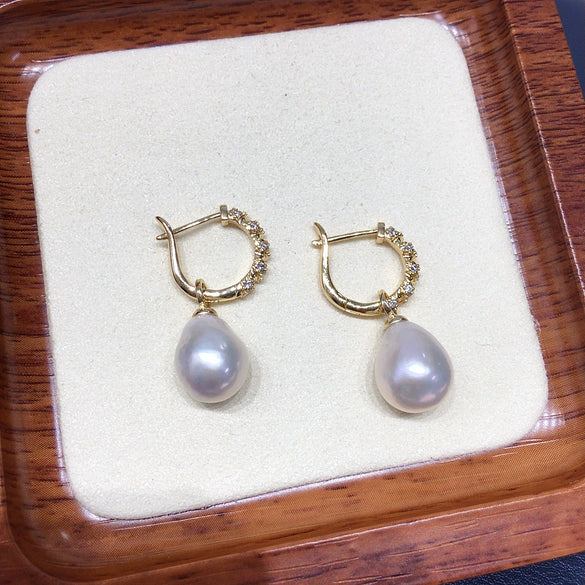 Wholesale Women's Natural Freshwater Baroque Pearl Earrings With Alloy Inlaid Artificial And Semiprecious Stones And Microencrusted Zircon