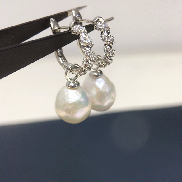 Wholesale Women's Natural Freshwater Baroque Pearl Earrings With Alloy Inlaid Artificial And Semiprecious Stones And Microencrusted Zircon