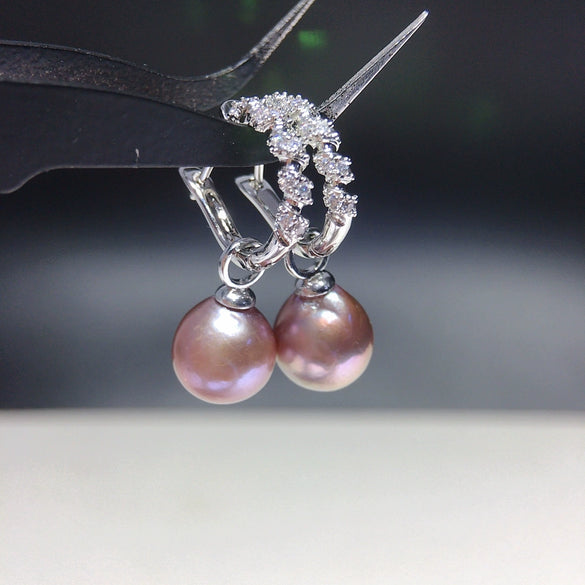 Wholesale Women's Natural Freshwater Baroque Pearl Earrings With Alloy Inlaid Artificial And Semiprecious Stones And Microencrusted Zircon