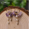 Wholesale Women's Natural Freshwater Pearl And Amethyst Geometric Earrings With Electroplating Versatile And Minimalist Style