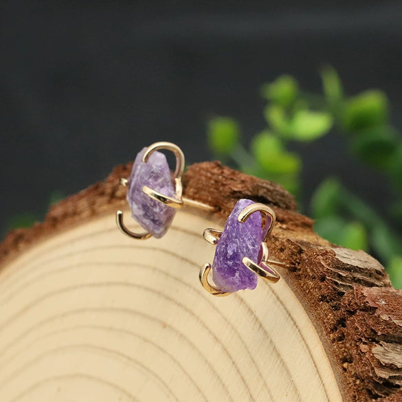 Wholesale Women's Natural Freshwater Pearl And Amethyst Geometric Earrings With Electroplating Versatile And Minimalist Style