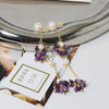 Wholesale Women's Natural Freshwater Pearl And Amethyst Geometric Earrings With Electroplating Versatile And Minimalist Style