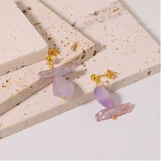 Wholesale Women's Natural Freshwater Pearl And Amethyst Geometric Earrings With Electroplating Versatile And Minimalist Style