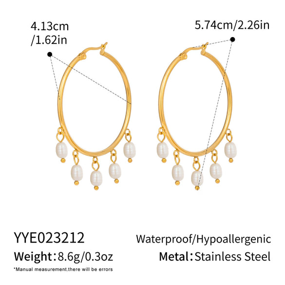 Wholesale Women's Natural Freshwater Pearl And Stainless Steel Geometric Earrings With Vacuum Real Gold Plating In Pvd Furnace