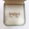 Wholesale Women's Natural Freshwater Pearl And Zircon Bow Earrings Oblate Shape