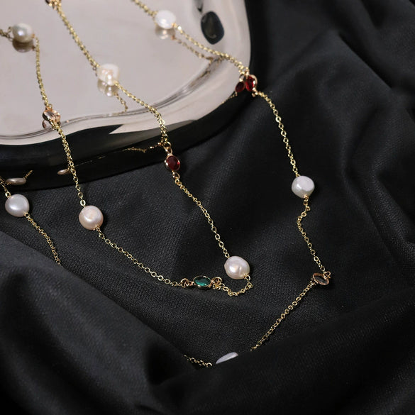 Wholesale Women's Natural Freshwater Pearl And Zircon Necklace Copper Geometric Minimalist Electroplated Jewelry