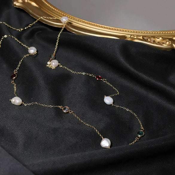 Wholesale Women's Natural Freshwater Pearl And Zircon Necklace Copper Geometric Minimalist Electroplated Jewelry