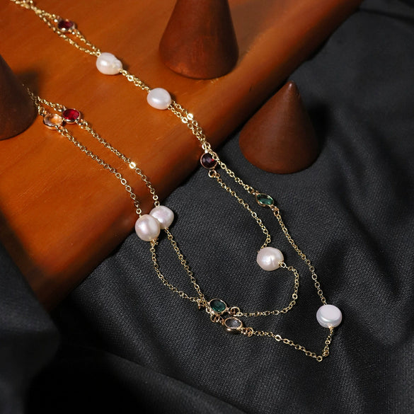 Wholesale Women's Natural Freshwater Pearl And Zircon Necklace Copper Geometric Minimalist Electroplated Jewelry