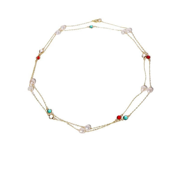 Wholesale Women's Natural Freshwater Pearl And Zircon Necklace Copper Geometric Minimalist Electroplated Jewelry